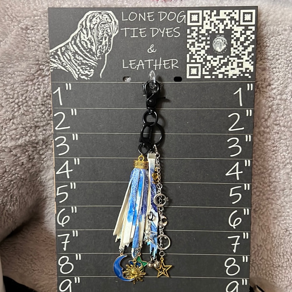 Hand Crafted Blue and White Keychain Purser Clip with Mixed Metal Charms
